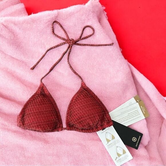 VIX Paula Hermanny Solid Tri Mesh Triangle Bikini Top Red Women’s Size 8 - Picture 1 of 10